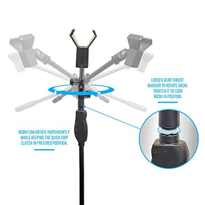 AxcessAbles MS-201RB One Hand Microphone Stand with Weighted Heavy Round Base and Quick Grip Height Adjustment - Telescoping Mic Boom Arm Included. Tall Microphone Stand for Singing 2-Pack