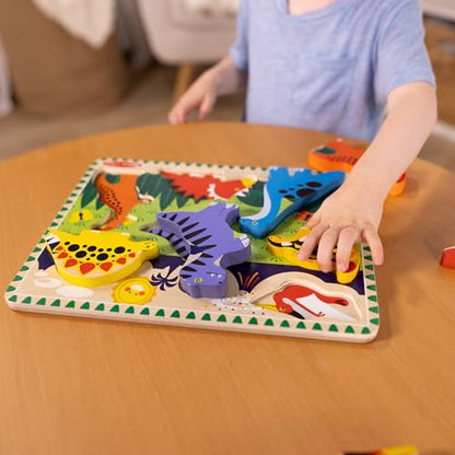 Melissa & Doug Dinosaur Wooden Chunky Puzzle (7 pcs) - FSC Certified | 7 Piece Set, Wooden Dinosaur Play Figures, Puzzle Board, Motor Skill Buiilding, Matching Play, Toddler Toys for Kids, Ages 2+ - size: 11.95 x 8.95 x 1.0, style: Dinosaur