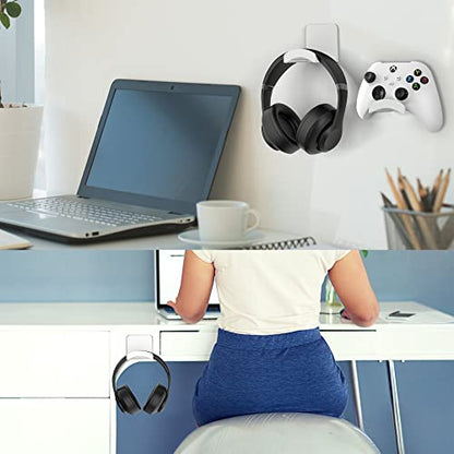 Headphone Stand Headset Holder - Adhesive Gaming Headphone Hanger Hook Desk Mount for Most Headphone & Controller (White) | Space-saving headphone hanger and wall mount alternative, durable ABS with non-slip pad, supports up to 1 kg - color: White