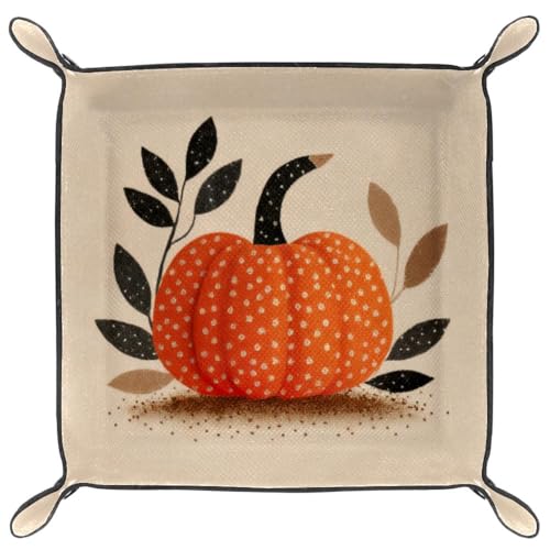 Autumn Pumpkin Dice Tray Folding Square PU Leather Dice Rolling Tray | Portable Dice Trays for Dice Games Like RPG, DND and Other Table Games, Folded 4.5x4.5x1.2inch - color: Autumn Pumpkin