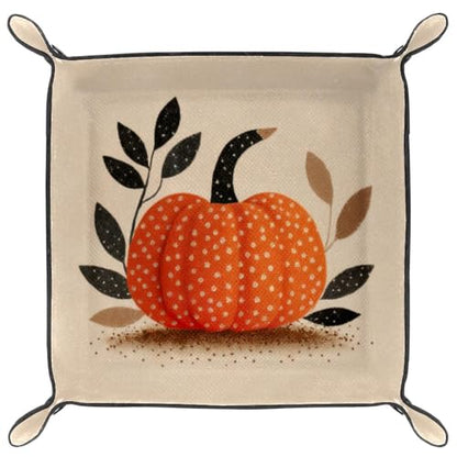 Autumn Pumpkin Dice Tray Folding Square PU Leather Dice Rolling Tray | Portable Dice Trays for Dice Games Like RPG, DND and Other Table Games, Folded 4.5x4.5x1.2inch - color: Autumn Pumpkin