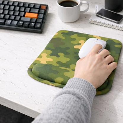 Ergonomic Memory Foam Mouse Pad with Wrist Support, Orange, Ultra-Smooth Surface, Anti-Slip Base (Camo, Medium) - color: Camo