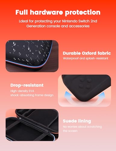MOGOOD Carrying Case for Nintendo Switch 2 for Travel Fits Original Charger | Hard Shell Travel Storage with Soft Interior,Large Capacity, Fits Console,Joy-Cons, 8 Game Cartridges & Accessories - size: Large
