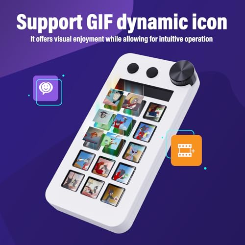 Streaming Deck,Macro pad/Calculator/Numeric Keypad Three Modes | 15 Customizable Macro Keys and LCD Bar,Large Dial,Work Efficiency Device,Compatible with Windows and Mac(N1 White) - color: White