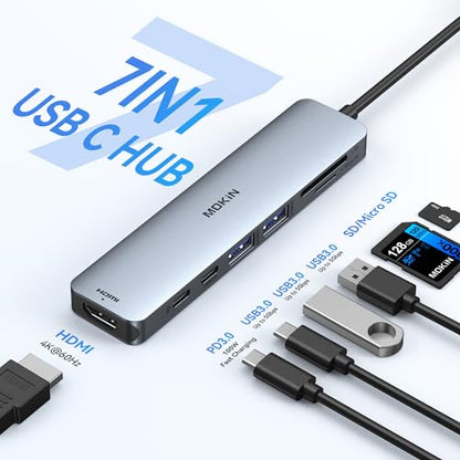 USB C Hub HDMI Adapter for MacBook Pro/Air, MOKiN 7 in 1 USB C Dongle with HDMI, SD/TF Card Reader, USB C Data Port,100W PD, and 2 USB 3.0 Compatible for MacBook Pro/Air, Dell XPS, Lenovo Thinkpad. - color: Space Gray