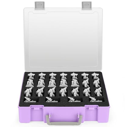 Miniature Storage Carrying Figure Case - 50 Slot Figurine Minature Carrying Case with 2 Foam Layer for Miniatures Compatible with 40k, DND & More (Purple) - color: Purple