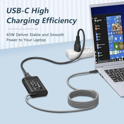 Slim 65W USB C Laptop Charger Compatible with Hp Envy/EliteBook | for HP Spectre X360, Envy, Chromebook, EliteBook X360, Elite X2 - color: BLACK_B