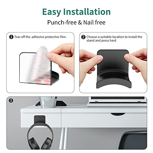 Headphone Hook for Desk, Headset & Controller Holder, Black 2 Pcs | Space-saving headphone hanger and wall mount alternative, durable ABS with non-slip pad, supports up to 1 kg - color: Black-2Pack