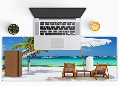 Desk Mat, Tropical Beach Extended Gaming Mouse Pad Large, 31.5"x11.8" Big Mouse Pad with Non-Slip Base and Stitched Edge, Long Computer Keyboard Mouse Mat for Home Office Work - color: Tropical Beach