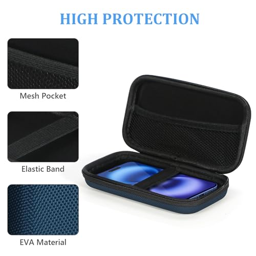 Portable Tech Travel Bag, Grey Blue Hard EVA Protective Storage Bag | Mesh Inner Pocket, Fits Power Bank, Hard Drive, Cell Phone, External Battery, Charging Cable, Zipper - color: Grey Blue