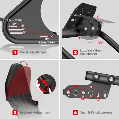 RACGTING Adjustable Racing Simulator Cockpit with Seat for PS5, Xbox & PC | Fits Logitech, Thrustmaster, Fanatec & MOZA, reinforced steel frame, reclining mesh seat, adjustable wheel & pedal decks
