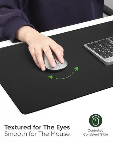ALOANES Black Waterproof Desk Mat, Large, with Extended Mouse Mat, Office Desk Protector with Anti-Slip Base, Stitched Edge, Grain Jacquard Surface, Perfect for Gamer, Home, XL,11.81''x27.56''x0.12' | Black Waterproof Fabric Mousepad for Keyboard, Compute