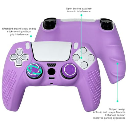 Anti-Slip Purple Controller Skin,Studded Edition Protective Silicone Cover Skin Grips Compatible with PS5/Slim/Pro Controller and 6 PCS Thumb Grips Caps. - color: Purple