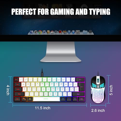 RedThunder 60% Gaming Keyboard and Mouse Combo, Ultra-Compact 61-Key RGB Backlit Mini Keyboard, Lightweight 7200 DPI Honeycomb Optical Mouse, RGB Wired Gaming Set for PC PS5 Xbox Gamer(White-Black) - style: 01 White-Black Wired Combo