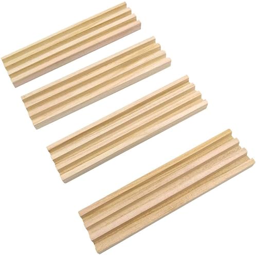 Yuanhe Domino Trays Holders Rack - Set of 4 Wooden Tiles Stand Holders Dimonos Boards for Mexican Train Rummy Chickenfoot - style: 4 Pack