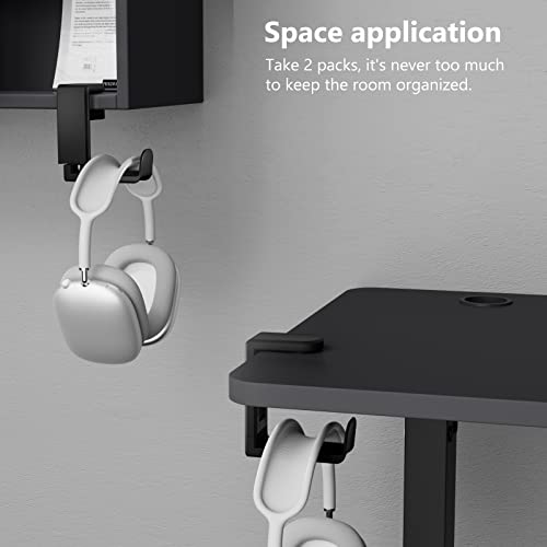 Rotating Headphone Stand - EURPMASK PC Gaming Headset Stand, Adjustable Clamp-on Headphone Holder, Headphone Hanger Hook Under Desk with 360 Degree Swivel&Cable Clip Organizer - Black, 2 Pack - color: Black_2 Pack
