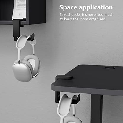 Rotating Headphone Stand - EURPMASK PC Gaming Headset Stand, Adjustable Clamp-on Headphone Holder, Headphone Hanger Hook Under Desk with 360 Degree Swivel&Cable Clip Organizer - Black, 2 Pack - color: Black_2 Pack