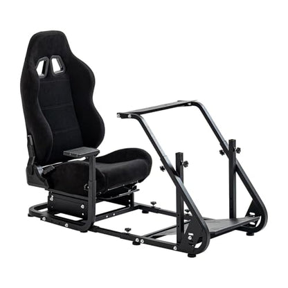 Marada Racing Simulator Cockpit with Black Seat Fit for Fanatec,for PXN,for Thrustmaster,for Logitech G29 G27,Adjustable Stable Monitor Mounting Frame with Gear Shifter Mount,Pedal & Wheel Not Include