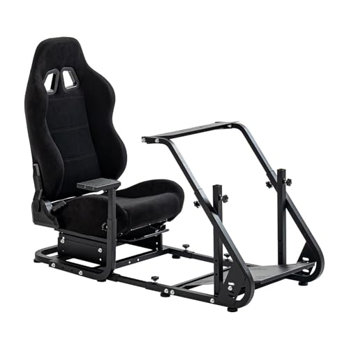 Marada Racing Simulator Cockpit with Black Seat Fit for Fanatec,for PXN,for Thrustmaster,for Logitech G29 G27,Adjustable Stable Monitor Mounting Frame with Gear Shifter Mount,Pedal & Wheel Not Include