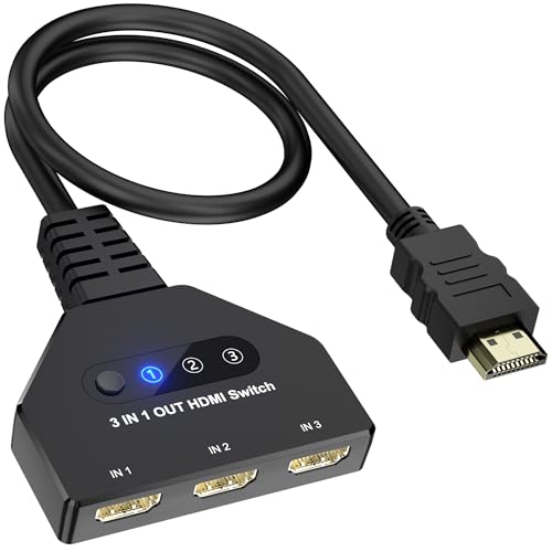 HDMI Switch 3 in 1 Out, 4K@30hz HDMI Splitter, 3 Ports HDMI Switcher Supports Full HD 1080P 3D Compatible with Roku Fire TV Stick HDTV PS4/PS5 Xbox One Chromecast, Compatible with Mac/Win/Linux