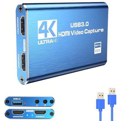4K HDMI Video Capture Card,USB 3.0 Capture Card for Streaming & Gaming,1080P 60FPS Video Captures Device - Plug and Play(Blue) - color: blue