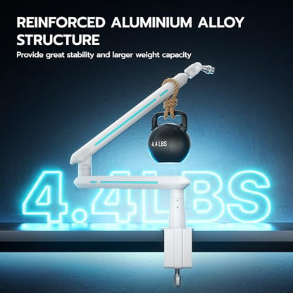 ARES WING Aluminum Low Profile Mic Arm with 4.4 lbs Load Capacity, Adjustable Microphone Boom Arm with 3/8” to 5/8” Screw Adapter, Desk Mount Mic Stand for Gaming Streaming Podcasting, White - color: White