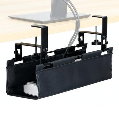 VIVO Clamp-on Under Desk 16 inch Fabric Cable Management Tray, Wire Concealer, Power Strip Storage, Workspace Organization, Easy Fold Down Access, Black, DESK-AC16F-C - size: 16"