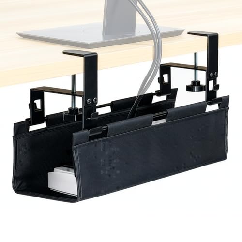 VIVO Clamp-on Under Desk 16 inch Fabric Cable Management Tray, Wire Concealer, Power Strip Storage, Workspace Organization, Easy Fold Down Access, Black, DESK-AC16F-C - size: 16"