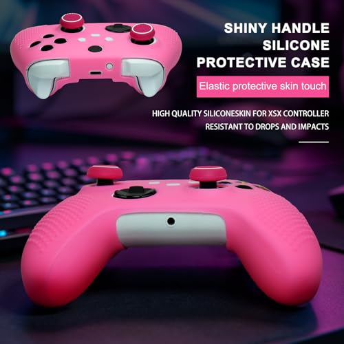 Anti-Slip Pink Controller Skin,Studded Edition Protective Silicone Cover Skin Grips Compatible with Xbox Series X/S Controller and 6 PCS Thumb Grips Caps. - color: Pink