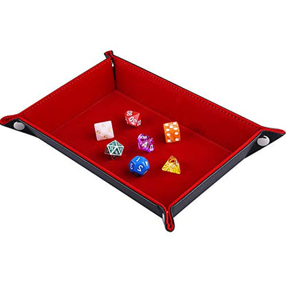 SIQUK Double Sided Dice Tray Folding Rectangle PU Leather and Burgundy Velvet Dice Holder - color: Burgundy