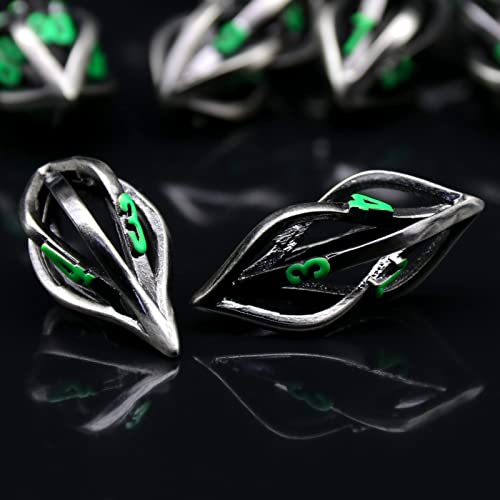 FONVGOGO Arcanum Dungeons and Dragons Dice Hollow Metal D and D Polyhedral Cool RPG Dice for Role Playing DND Gifts D20 D12 D10 D8 D6 D4 (Arcanum Green Number) - color: Arcanum Green Number