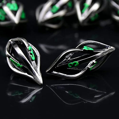 FONVGOGO Arcanum Dungeons and Dragons Dice Hollow Metal D and D Polyhedral Cool RPG Dice for Role Playing DND Gifts D20 D12 D10 D8 D6 D4 (Arcanum Green Number) - color: Arcanum Green Number