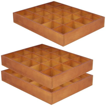 FUNSUEI 3 PCS Multi Compartment Wooden Tray, Grid Display Wood Serving Tray with 20 Sections, Wood Drawer Organizer Divided Snack Storage Box for Jewelry, Card Sorting, 14x11x2 Inch Brown - size: 3 PCS 20 Sections