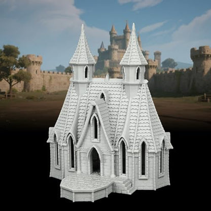 Modular High-Gothic Stone Manor for TTRPG - 25mm Scale Unpainted Fantasy Scenery with Dual Spires, Detailed RPG Terrain Set for Dungeon Masters & Wargame - City Building 1 (AF1104 G) - color: Af1104 G City Building 1