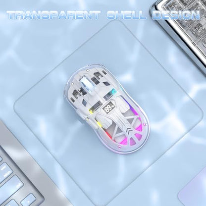 ZIYOU LANG A2 Transparent Wireless Gaming Mouse with Battery Level Display,Bluetooth/2.4G Wireless PC Mice,3D RGB Backlit,5 Million Clicks,PixArt 3212,up to 4000 DPI for Win/MAC (White) - color: White