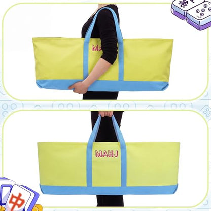 Mahjong Bag for Tiles and Racks Empty American Mahjong Tiles Carrying Tote 31.5 x 12 x 4 Inch Canvas Tile Game Accessory Gift for Pusher Rack Mat Carrying, Case Only(Blue and Lime Green) - color: Blue and Lime Green