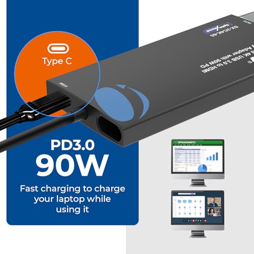 OREI SplitExtend 4K HDMI Splitter Extended Display for Dual Monitor - Multi-Monitor Display 3 Separate Screens - USB A & USB-C Adapter to HDMI 2.0, 4K@60hz, 90W PD Charger, DisplayLink MacOS, Windows | OREI SplitExtend 4K HDMI Splitter Extended Display fo