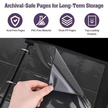 Trading Card Binder 900 Slots, 3-Ring Refillable 9-Pocket Album, 50 Top-Loading Pages, Zippered Case with Strap, Acid-Free PVC-Free, Fits 2.5 x 3.5 in Cards, TCG - color: Nebula Dragon - 2