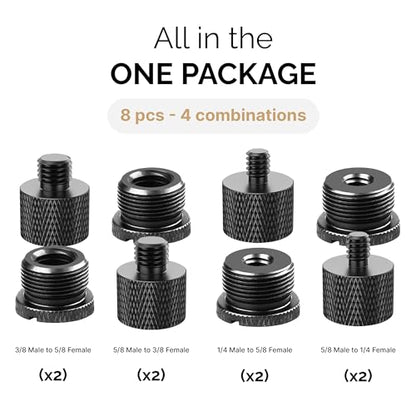 Mic Stand Adapter Set 8 pieces Metal Microphone Stand Screw Thread Adapter 5/8 Female to 3/8 Male 3/8 Female to 5/8 Male 5/8 Female to 1/4 Male 1/4 Female to 5/8 Male Tripod Adapter ADP02A Blck - color: 9 ADAPTER