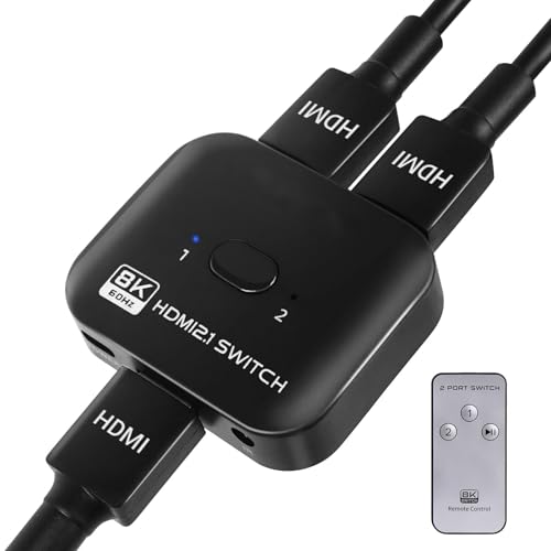 8K HDMI Switch Splitter 2 in 1 Out, Bi-Directional Switcher Support 48Gbps 4K@120Hz 8K@60Hz 4K@144Hz for PS5/PS4,HDTV,Xbox,Fire Stick