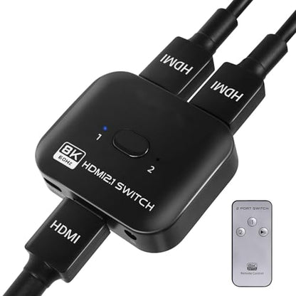 8K HDMI Switch Splitter 2 in 1 Out, Bi-Directional Switcher Support 48Gbps 4K@120Hz 8K@60Hz 4K@144Hz for PS5/PS4,HDTV,Xbox,Fire Stick