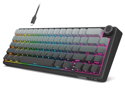 RK ROYAL KLUDGE R65 Wired Gaming Keyboard with Volume Knob, 60% Percent RGB Backlit Mechanical Keyboard, Side Printed PBT Keycaps, QMK/VIA, 66 Keys Hot Swappable Beige Switch, Gradient Black - color: Gradient Black