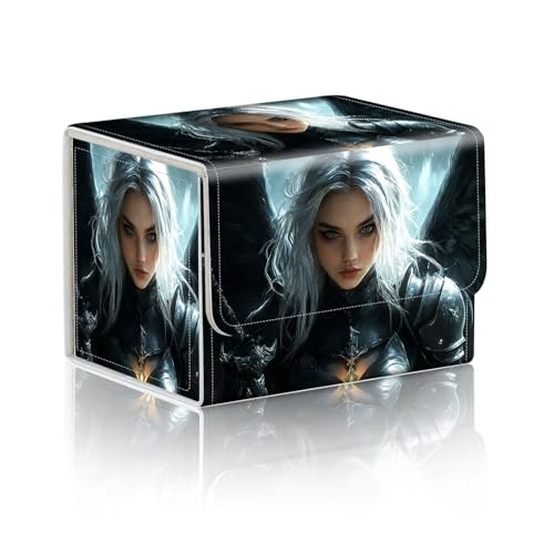 Trading Card Storage Box, Holds 100+ for MTG Cards, PU Leather with Magnetic Closure, Dark Angel Warrior in Black Armor Durable Deck Box for Magic the Gathering, Trading Card Games - color: Dark Angel Warrior in Black Armor