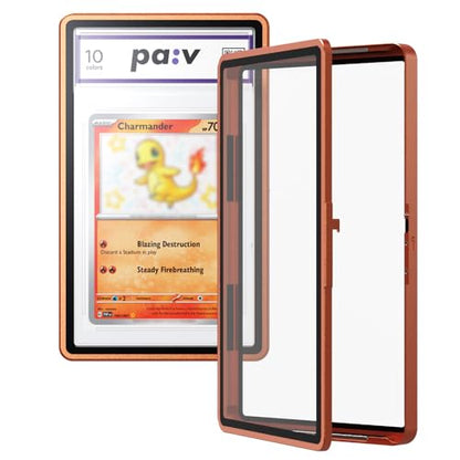 PAV PSA Snap Case –Premium Aluminium PSA Slab Protector with UV-Resistant Tempered Glass Display - Graded Guard Case for Standard 35PT PSA Slabs with Button Lock, Magnetic Stack Design - color: Orange