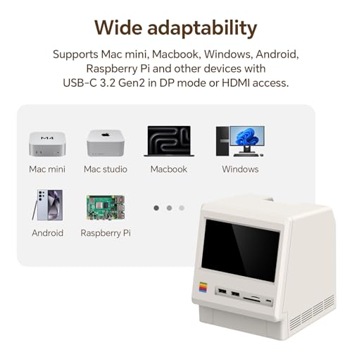 M5 Retro Dock Station for Mac mini M4, 5’inch HD Display, 10Gbps M.2 NVMe SSD Enclosure, SD/Micro SD Reader 4.0, 4*USB-A 1*USB-C 10Gbps, 3.5mm Earphone Jack, - style: 10Gbps