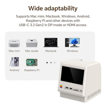 M5 Retro Dock Station for Mac mini M4, 5’inch HD Display, 10Gbps M.2 NVMe SSD Enclosure, SD/Micro SD Reader 4.0, 4*USB-A 1*USB-C 10Gbps, 3.5mm Earphone Jack, - style: 10Gbps