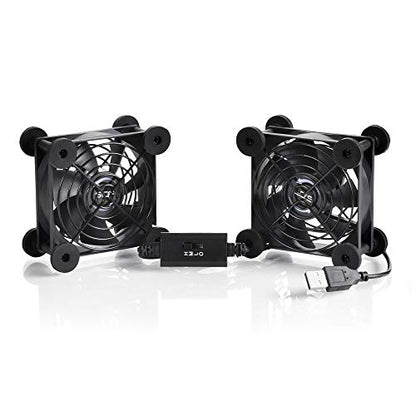 Dual 80mm USB Speed Control Fan, 5V Portable Cooling Fan for Flat-Screen TV Receiver Router DVR PlayStation Xbox Computer Cabinet Cooler