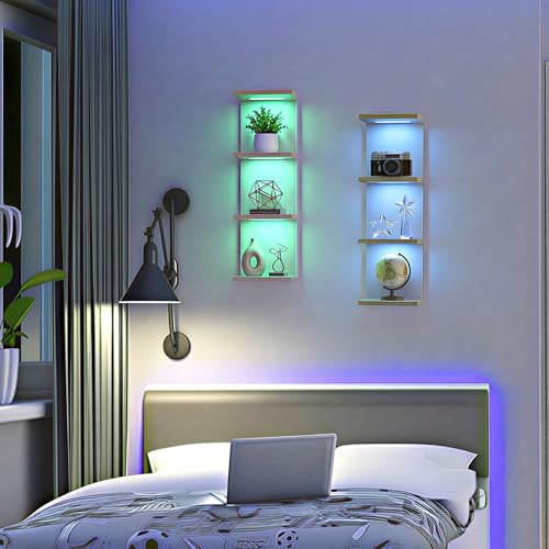 4 Tier RGB Wall Shelf, White | Gaming Shelf with Remote Control,Lack Shelves with Light for Bedroom, Easy to Install Cosmetic& Display Modern Shelf - color: 4r-white