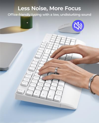 seenda COE200 Wireless Bluetooth Keyboard and Mouse Combo with Wrist Rest | USB/Bluetooth multi-device switching, quiet keys & clicks, full-size ergonomic set for PC, laptop, Mac, MacBook, White - color: White