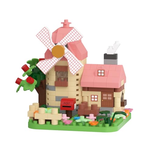 Summer Lotus Windmill Cottage Mini House Building Toy | Micro set miniature block with construction model for adults teens birthday gift. Creative cabin home decor. - style: Summer Lotus